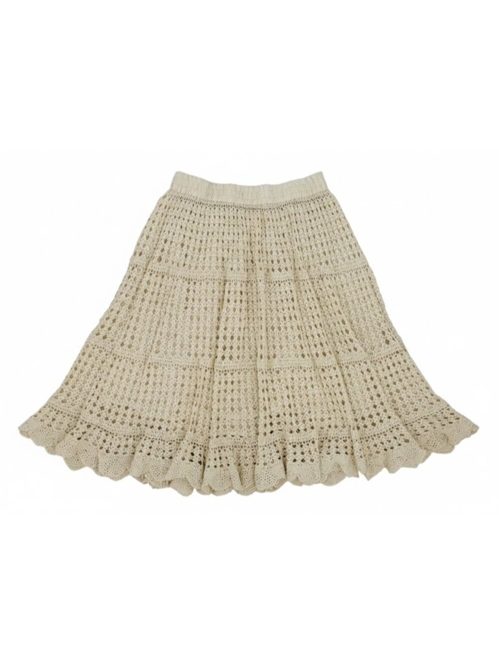 VTG 90s Artelier Nicole Miller Beige Crochet Scalloped Skirt M | Coastal Cowgirl - Picture 8 of 16